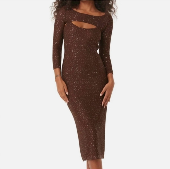 Misa Los Angeles Brown Ribbed Bodycon Cocktail Dress